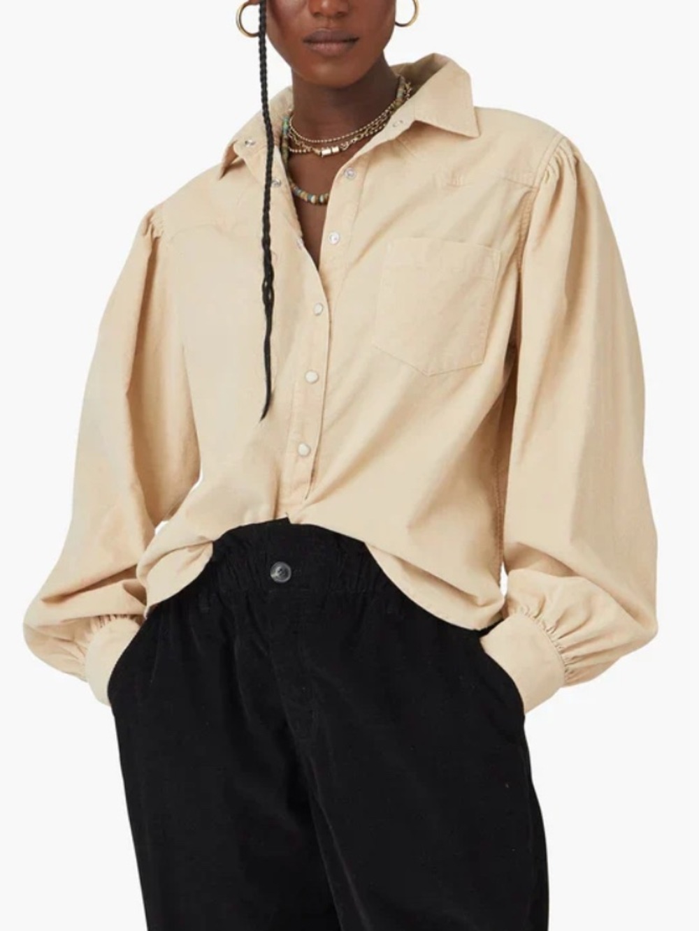Xirena Shirt S Wylan Biscotti Corduroy Snap Button Long Sleeve Western Boho